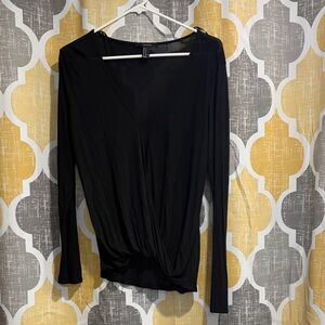 Forever 21 Black Long-Sleeve Surplice Wrap Top